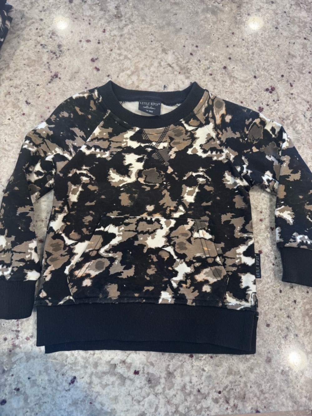 Little Bipsy Camo Pullover Sweatshirt in Black, Tan & White